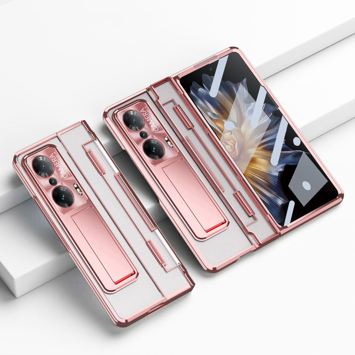For Honor Magic Vs Ultimate 5G / Magic Vs 5G Anti-fall Transparent Phone Case Electroplating PC Folding Back Cover Kickstand with Tempered Glass Film