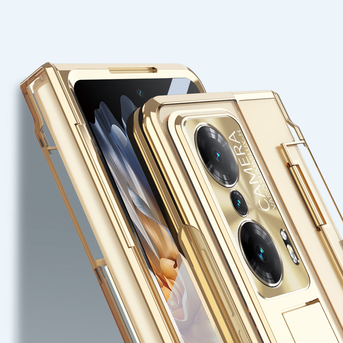 For Honor Magic Vs Ultimate 5G / Magic Vs 5G Anti-fall Transparent Phone Case Electroplating PC Folding Back Cover Kickstand with Tempered Glass Film