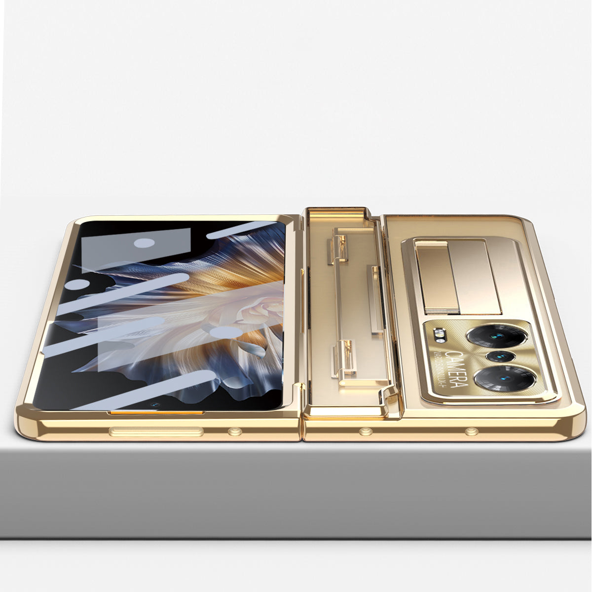For Honor Magic Vs Ultimate 5G / Magic Vs 5G Anti-fall Transparent Phone Case Electroplating PC Folding Back Cover Kickstand with Tempered Glass Film
