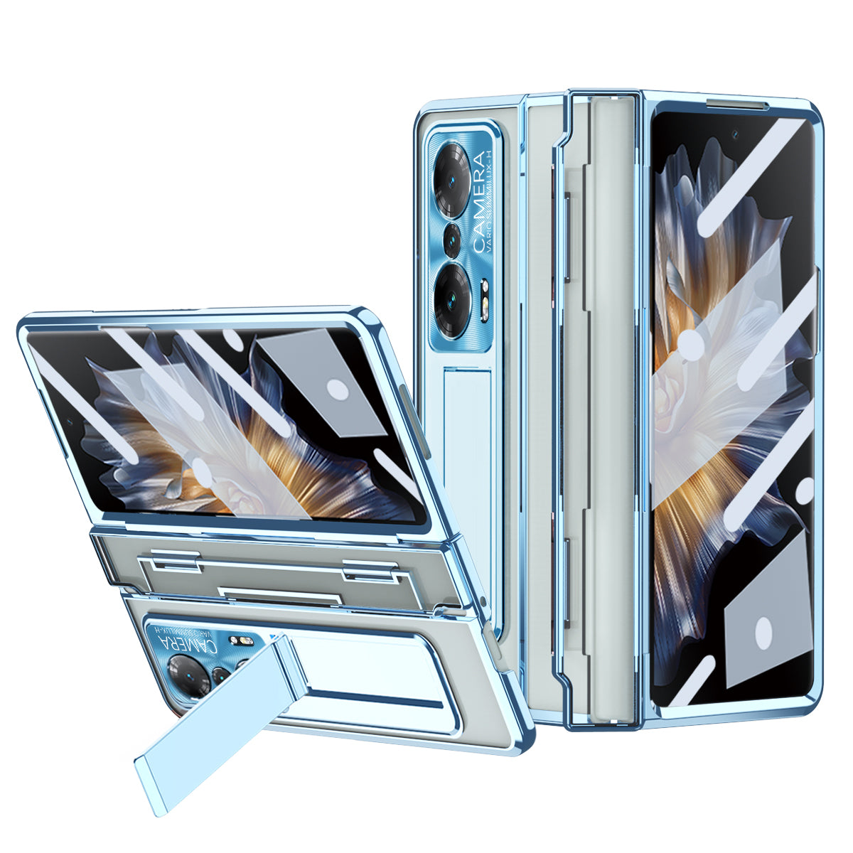 For Honor Magic Vs Ultimate 5G / Magic Vs 5G Anti-fall Transparent Phone Case Electroplating PC Folding Back Cover Kickstand with Tempered Glass Film