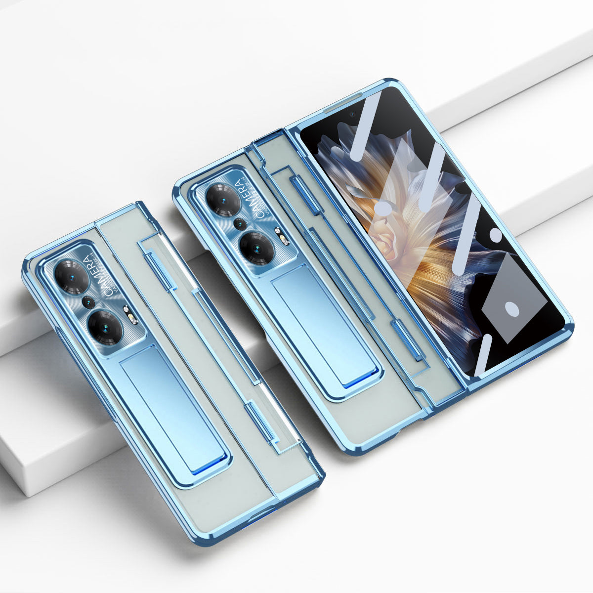 For Honor Magic Vs Ultimate 5G / Magic Vs 5G Anti-fall Transparent Phone Case Electroplating PC Folding Back Cover Kickstand with Tempered Glass Film