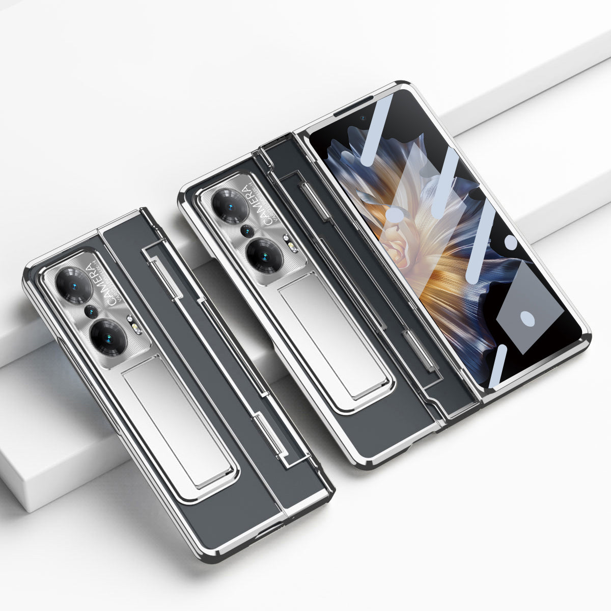 For Honor Magic Vs Ultimate 5G / Magic Vs 5G Anti-fall Transparent Phone Case Electroplating PC Folding Back Cover Kickstand with Tempered Glass Film