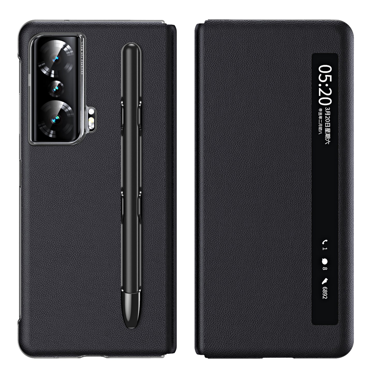 For Honor Magic Vs Ultimate 5G / Magic Vs 5G View Window Litchi Texture PU Leather Case Foldable Stand Cover with Pen Slot and Stylus Pen