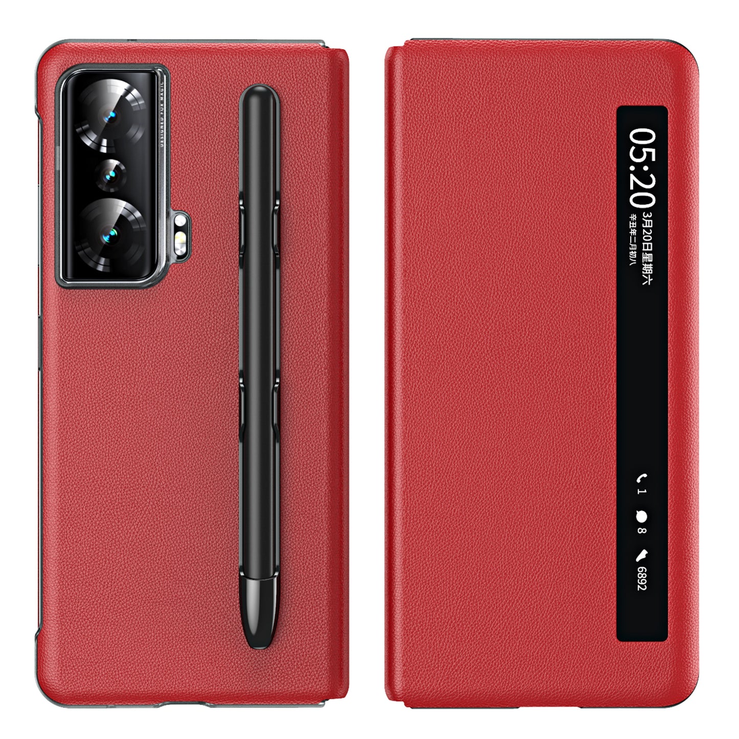 For Honor Magic Vs Ultimate 5G / Magic Vs 5G View Window Litchi Texture PU Leather Case Foldable Stand Cover with Pen Slot and Stylus Pen