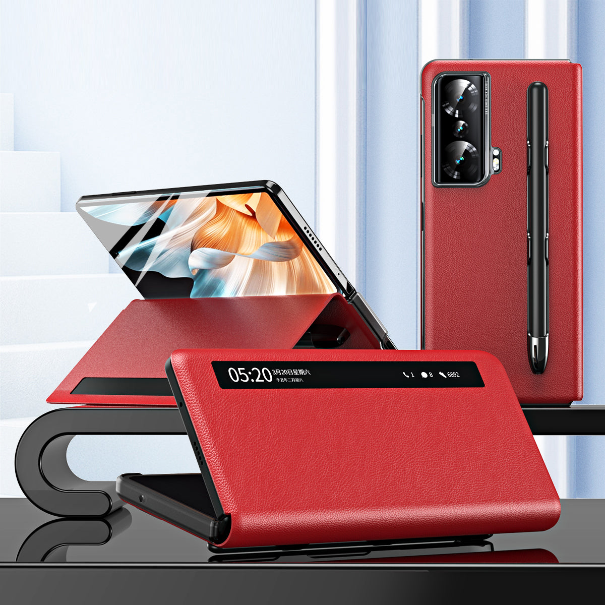 For Honor Magic Vs Ultimate 5G / Magic Vs 5G View Window Litchi Texture PU Leather Case Foldable Stand Cover with Pen Slot and Stylus Pen