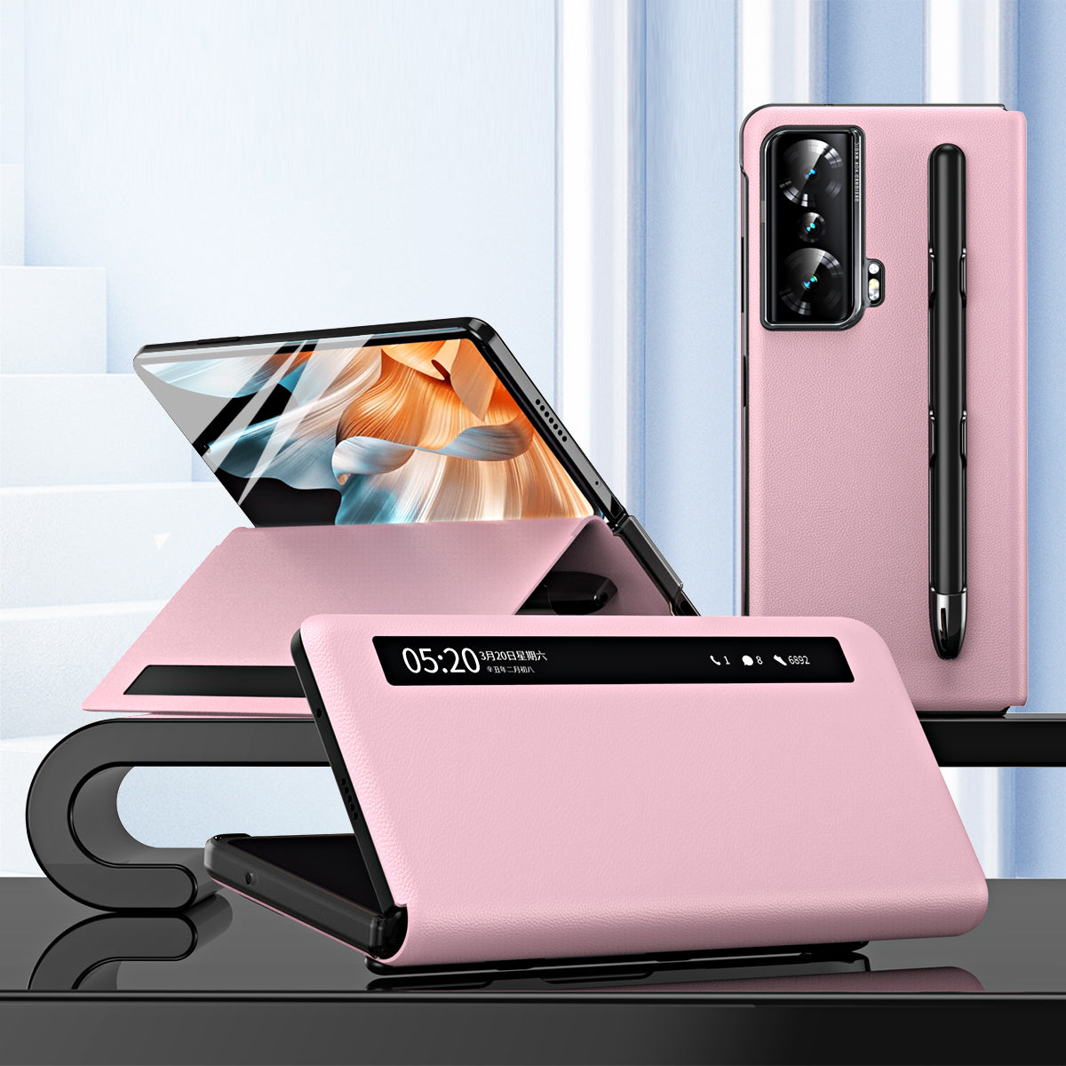 For Honor Magic Vs Ultimate 5G / Magic Vs 5G View Window Litchi Texture PU Leather Case Foldable Stand Cover with Pen Slot and Stylus Pen