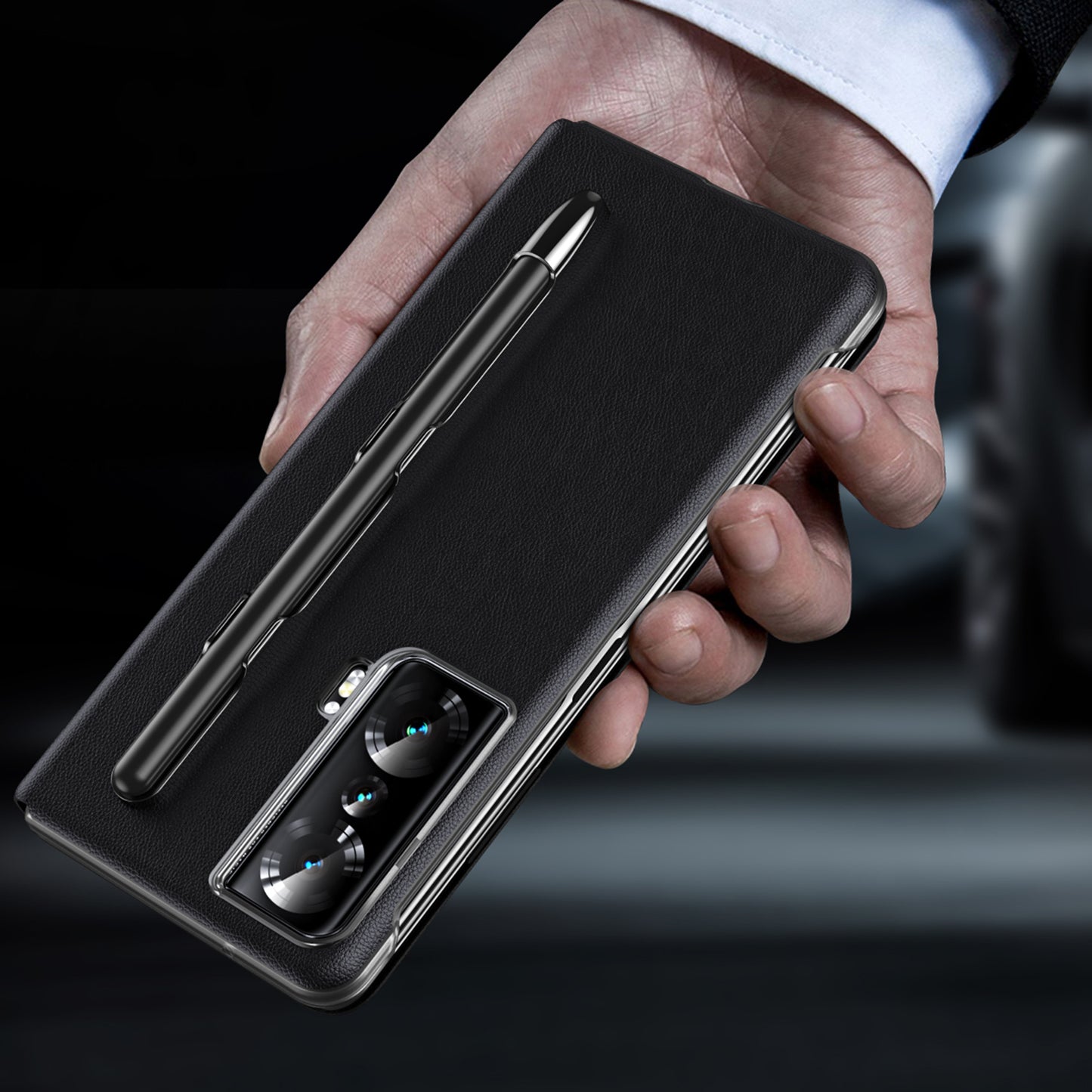 For Honor Magic Vs Ultimate 5G / Magic Vs 5G View Window Litchi Texture PU Leather Case Foldable Stand Cover with Pen Slot and Stylus Pen