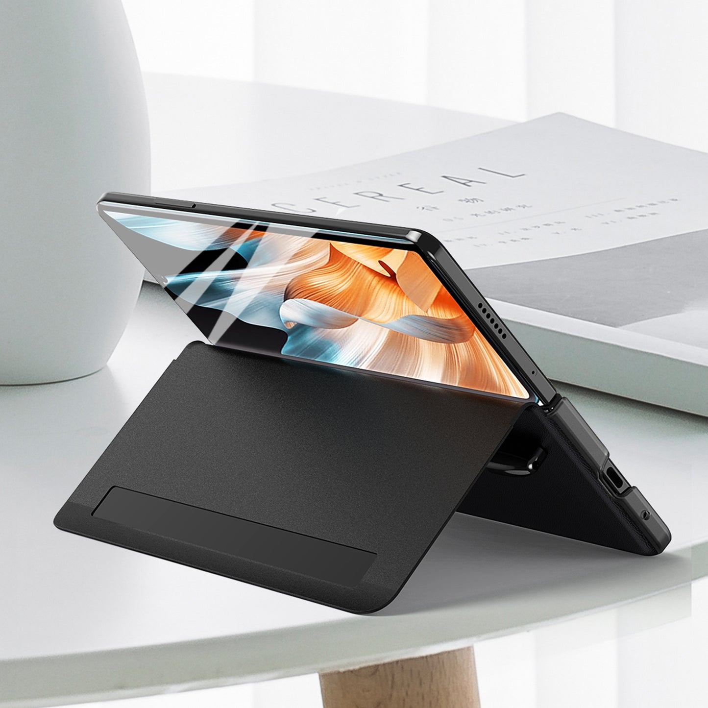 For Honor Magic Vs Ultimate 5G / Magic Vs 5G View Window Litchi Texture PU Leather Case Foldable Stand Cover with Pen Slot and Stylus Pen