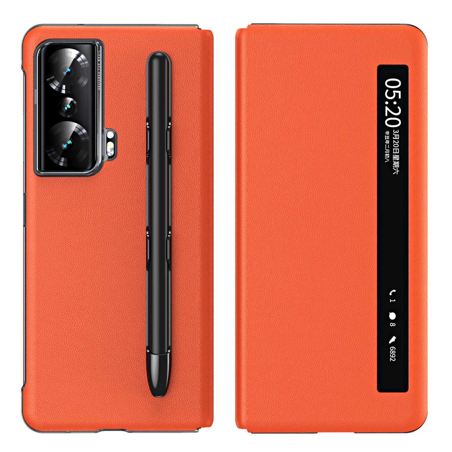 For Honor Magic Vs Ultimate 5G / Magic Vs 5G View Window Litchi Texture PU Leather Case Foldable Stand Cover with Pen Slot and Stylus Pen