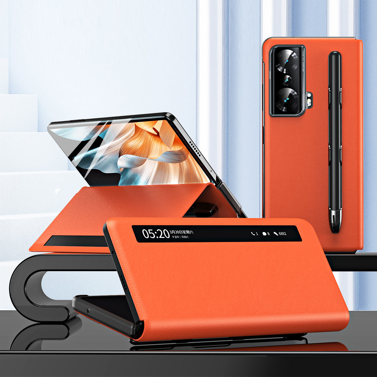 For Honor Magic Vs Ultimate 5G / Magic Vs 5G View Window Litchi Texture PU Leather Case Foldable Stand Cover with Pen Slot and Stylus Pen