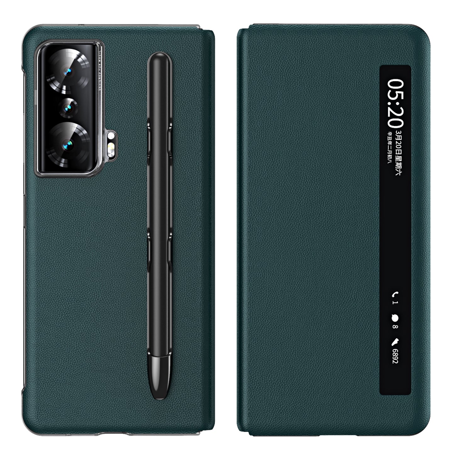 For Honor Magic Vs Ultimate 5G / Magic Vs 5G View Window Litchi Texture PU Leather Case Foldable Stand Cover with Pen Slot and Stylus Pen