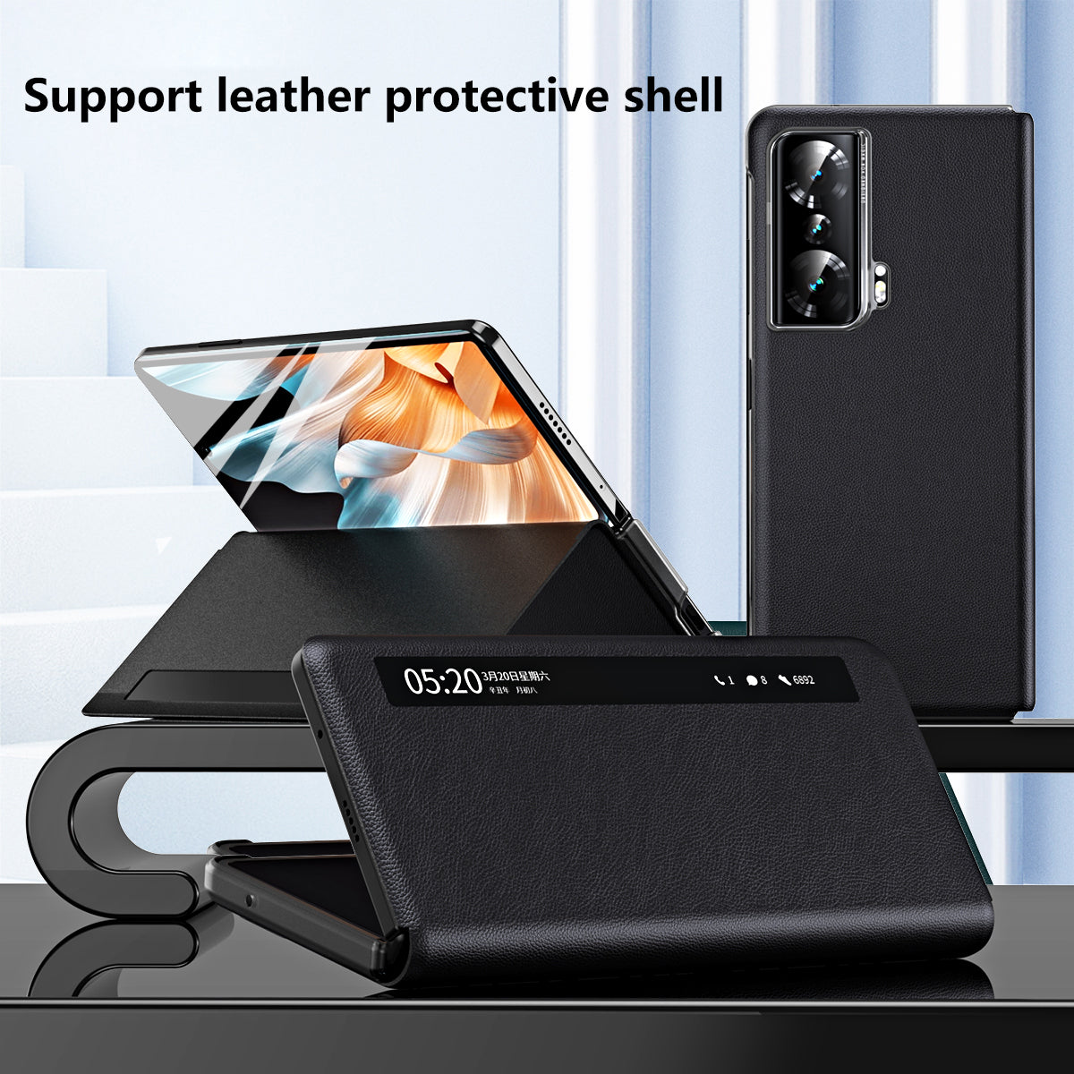 For Honor Magic Vs Ultimate 5G / Magic Vs 5G Magnetic Auto-absorbed View Window PU Leather+PC Phone Case Stand Anti-scratch Phone Cover (without Stylus&Pen Slot)