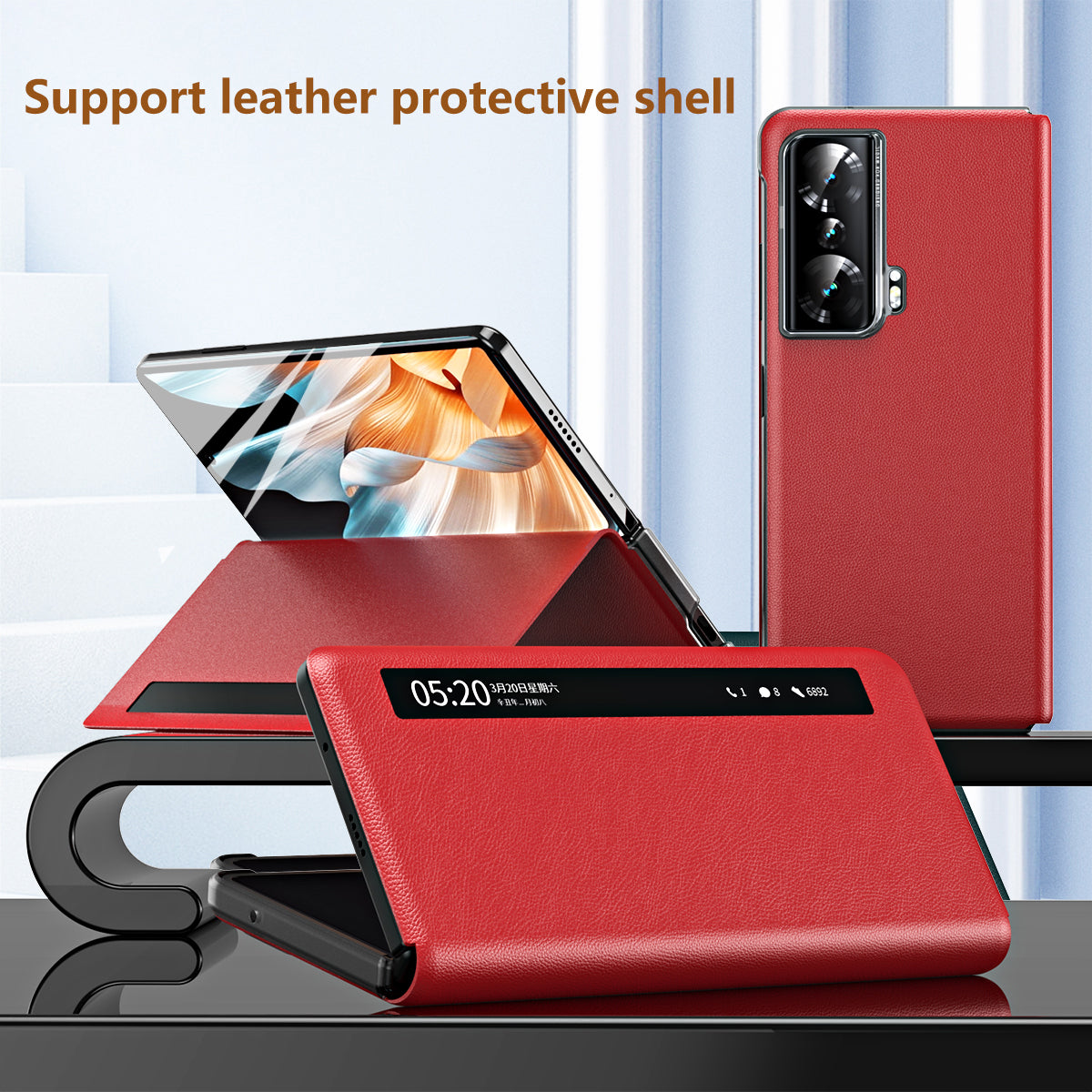 For Honor Magic Vs Ultimate 5G / Magic Vs 5G Magnetic Auto-absorbed View Window PU Leather+PC Phone Case Stand Anti-scratch Phone Cover (without Stylus&Pen Slot)