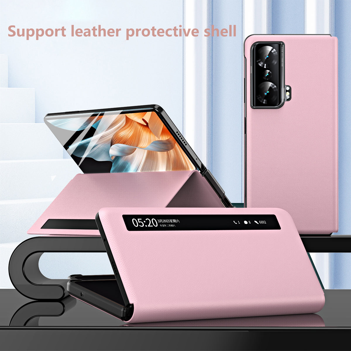 For Honor Magic Vs Ultimate 5G / Magic Vs 5G Magnetic Auto-absorbed View Window PU Leather+PC Phone Case Stand Anti-scratch Phone Cover (without Stylus&Pen Slot)