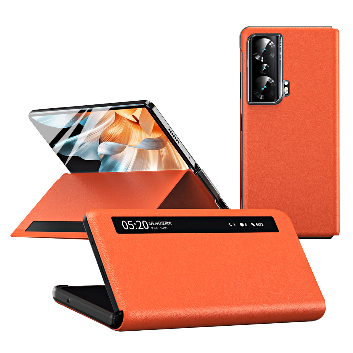 For Honor Magic Vs Ultimate 5G / Magic Vs 5G Magnetic Auto-absorbed View Window PU Leather+PC Phone Case Stand Anti-scratch Phone Cover (without Stylus&Pen Slot)