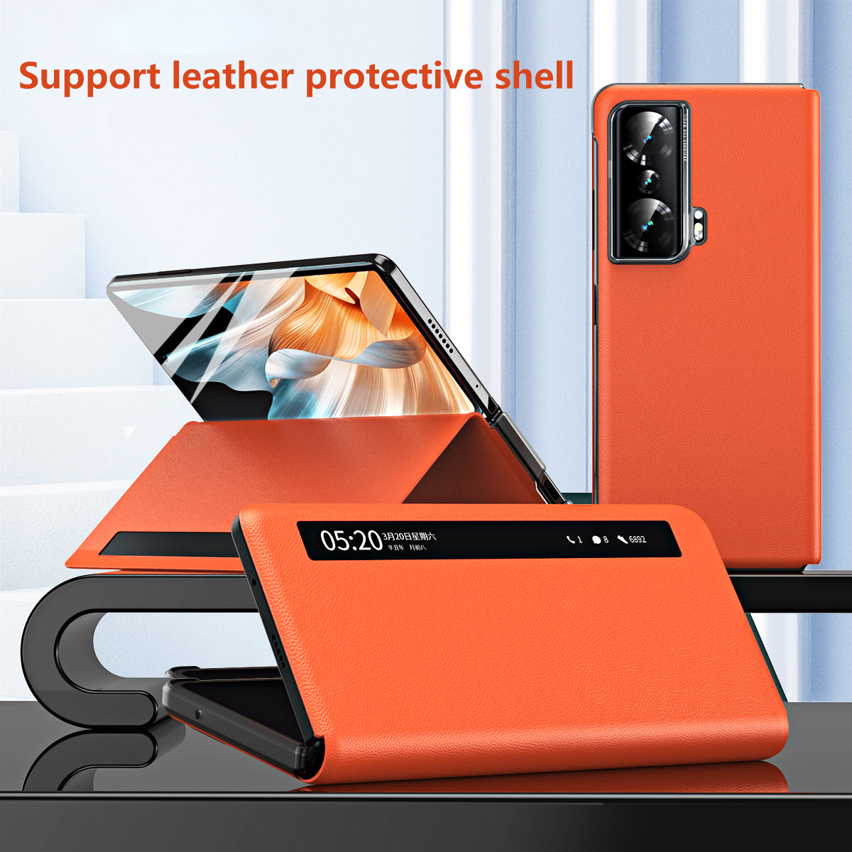 For Honor Magic Vs Ultimate 5G / Magic Vs 5G Magnetic Auto-absorbed View Window PU Leather+PC Phone Case Stand Anti-scratch Phone Cover (without Stylus&Pen Slot)