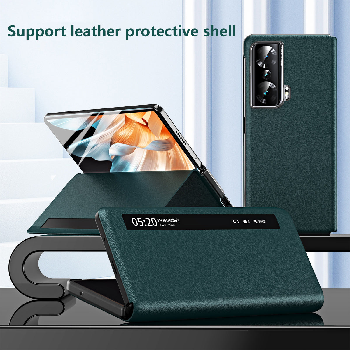 For Honor Magic Vs Ultimate 5G / Magic Vs 5G Magnetic Auto-absorbed View Window PU Leather+PC Phone Case Stand Anti-scratch Phone Cover (without Stylus&Pen Slot)