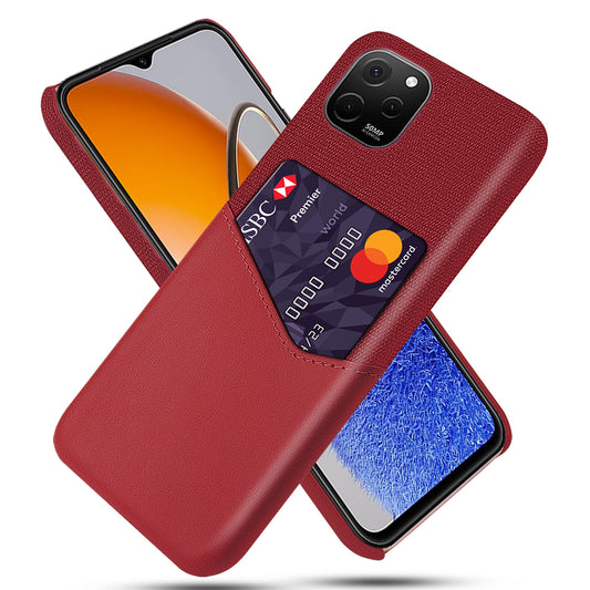 For Huawei nova Y61 4G Cloth Texture Card Holder Phone Case Anti-drop PU Leather Coated Hard PC Cover