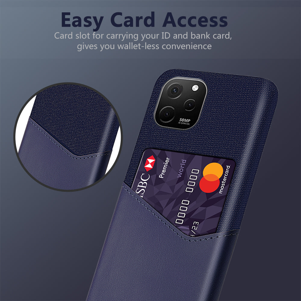 For Huawei nova Y61 4G Cloth Texture Card Holder Phone Case Anti-drop PU Leather Coated Hard PC Cover