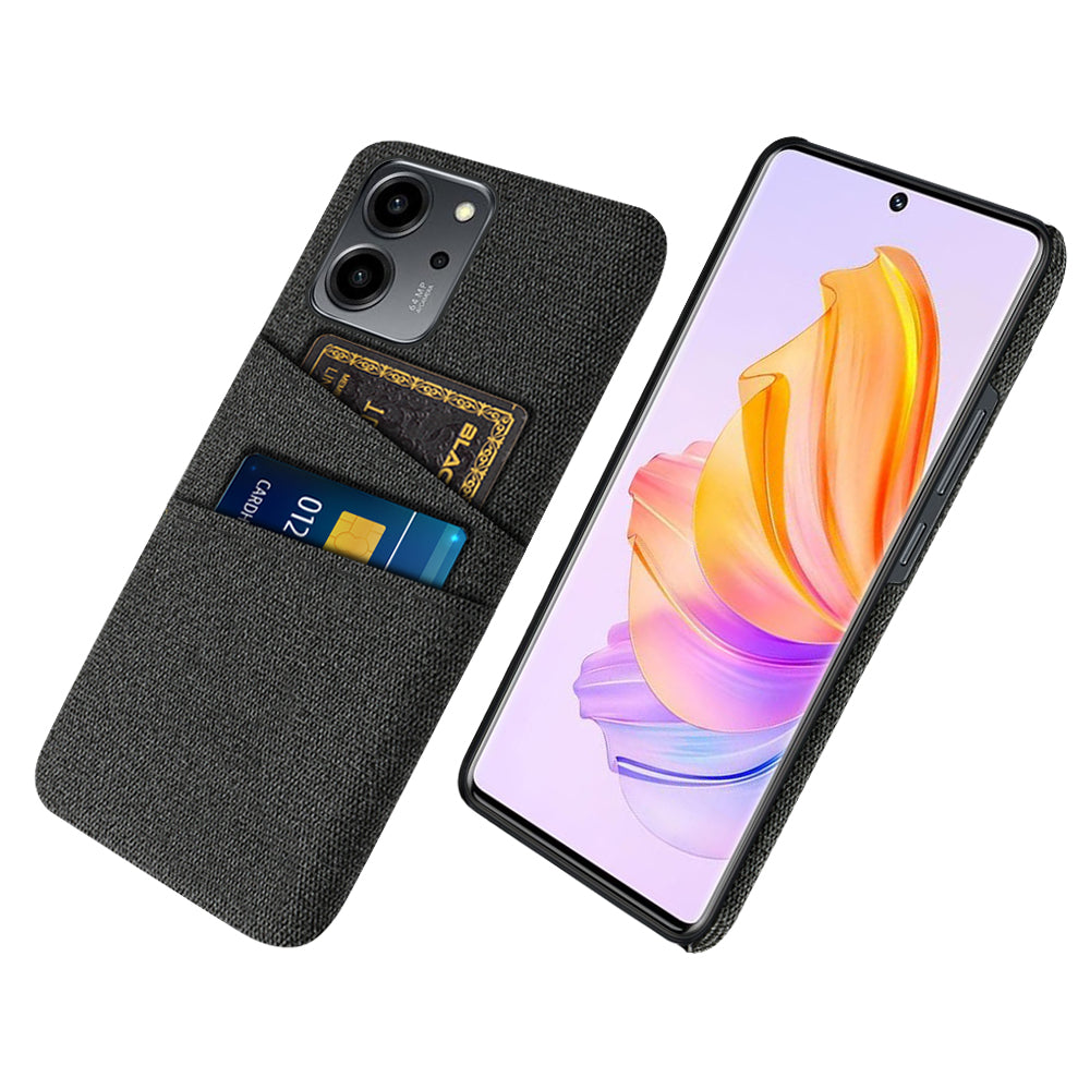 For Honor 80 SE 5G Cloth Texture Phone Case Dual Card Slots Well-protected Hard PC Back Cover