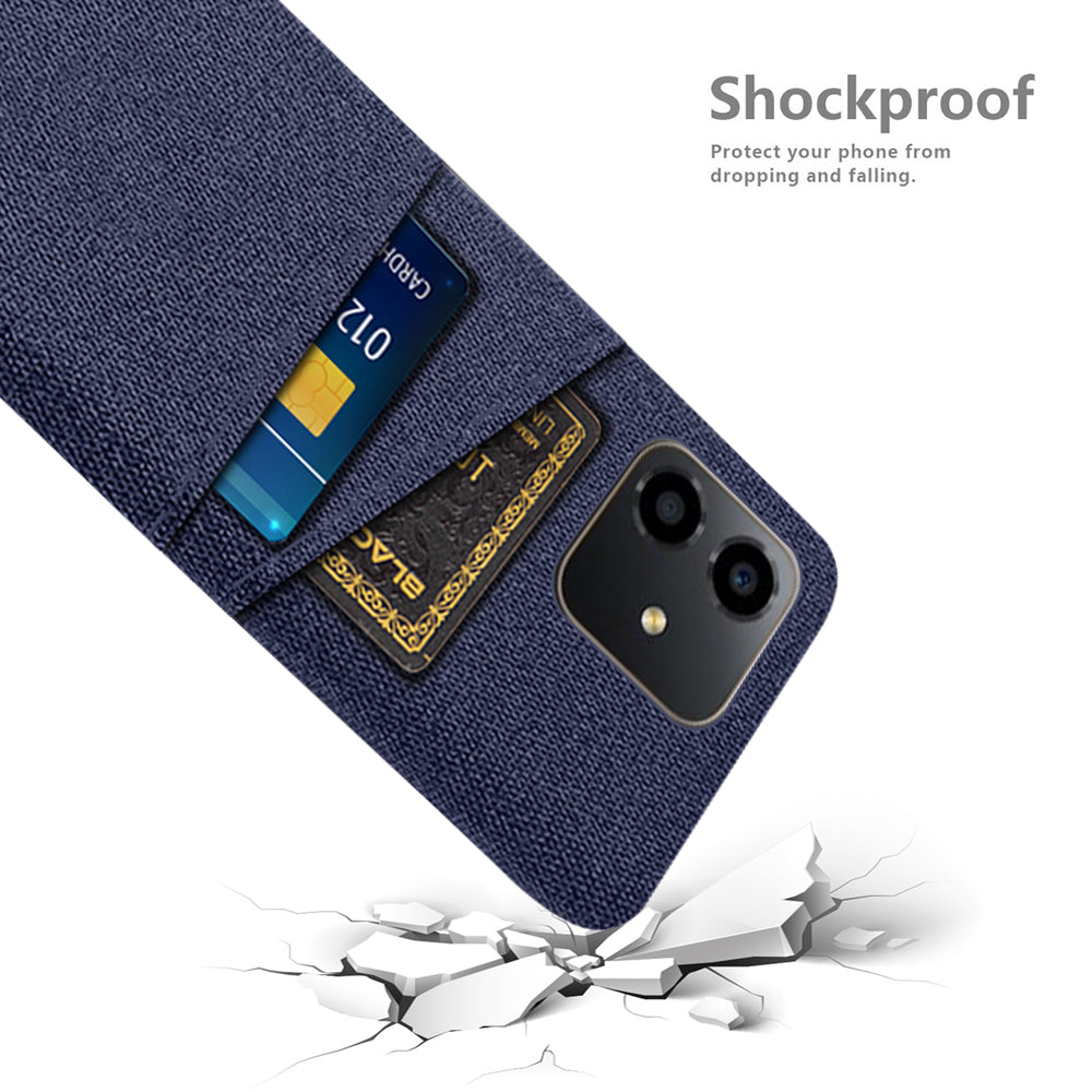 For Honor Play6C 4G Shockproof Cloth Texture Phone Case Dual Card Slots Hard PC Protective Mobile Phone Cover