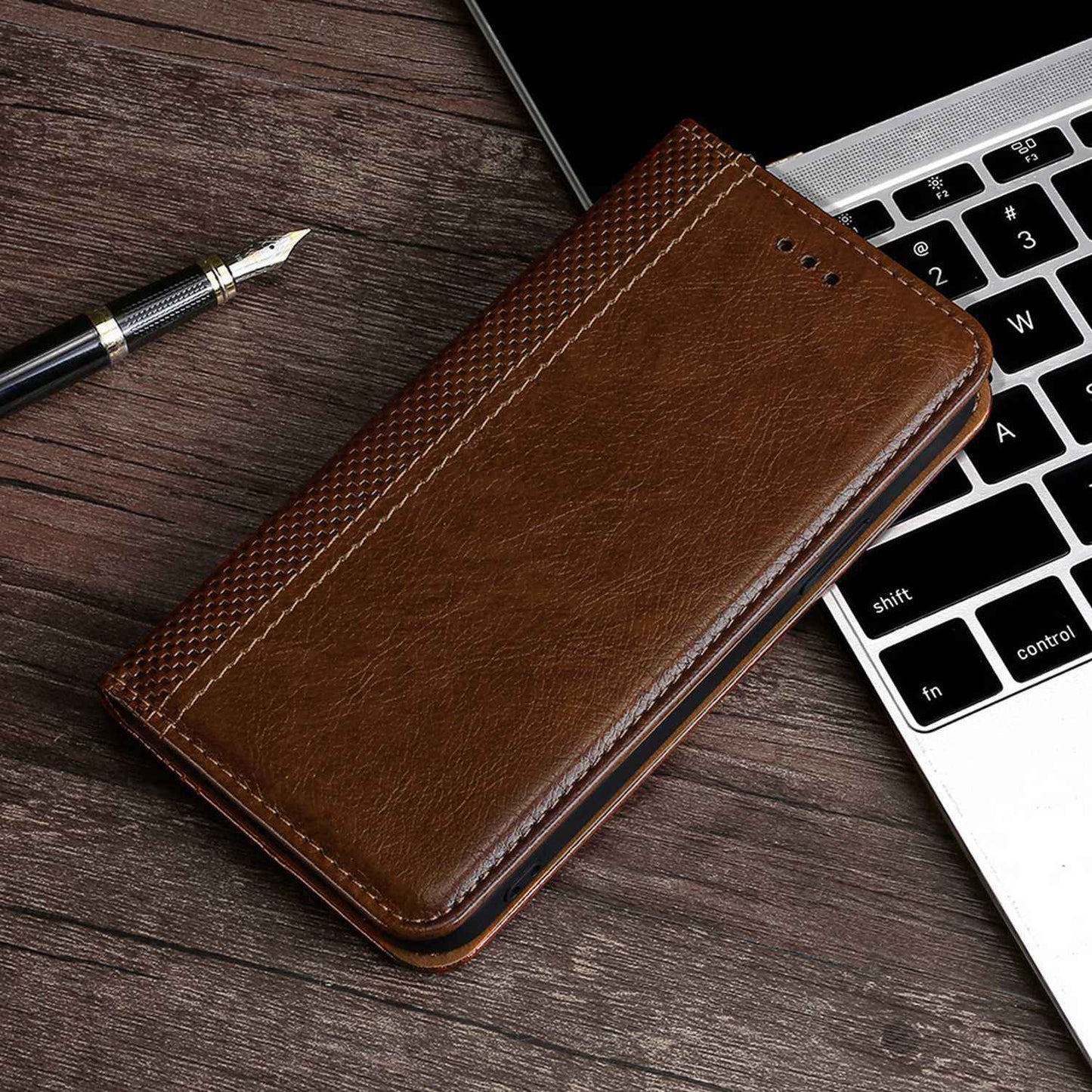 For Realme 10 Pro+ 5G Plaid Pattern PU Leather Card Holder Stand Case Magnetic Auto Closing Protective Phone Cover