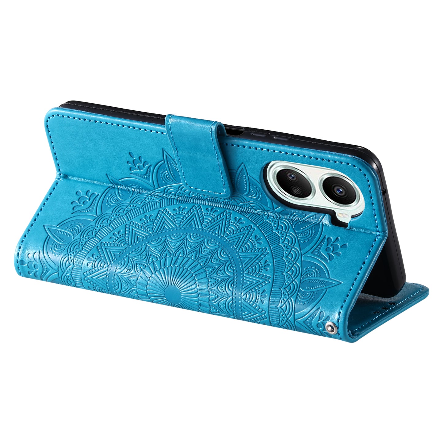 For Huawei nova 10 SE 4G Shockproof Imprinted Mandala Flower Phone Case Anti-drop Wallet Stand Cover with Strap