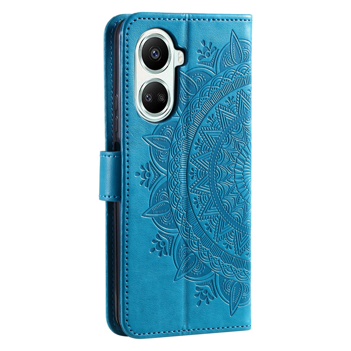 For Huawei nova 10 SE 4G Shockproof Imprinted Mandala Flower Phone Case Anti-drop Wallet Stand Cover with Strap