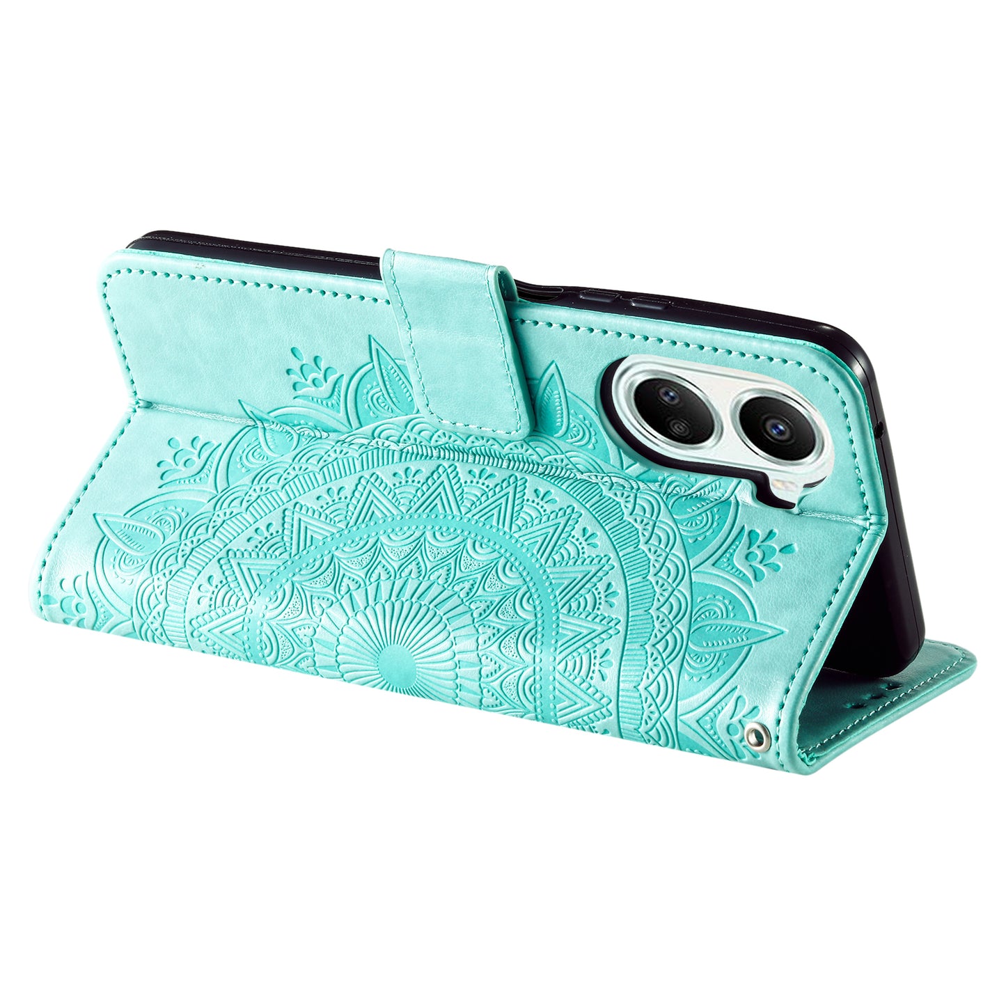 For Huawei nova 10 SE 4G Shockproof Imprinted Mandala Flower Phone Case Anti-drop Wallet Stand Cover with Strap