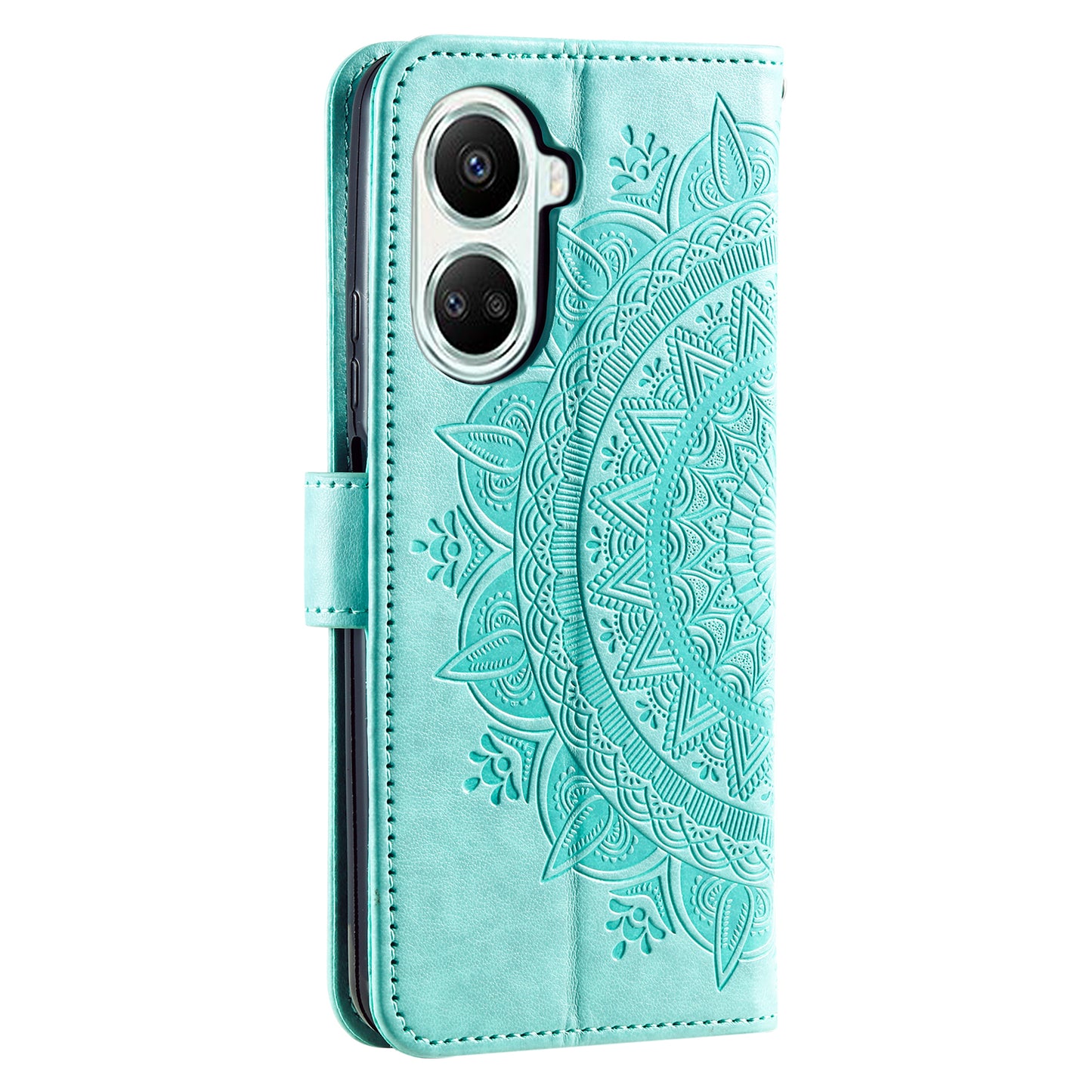 For Huawei nova 10 SE 4G Shockproof Imprinted Mandala Flower Phone Case Anti-drop Wallet Stand Cover with Strap
