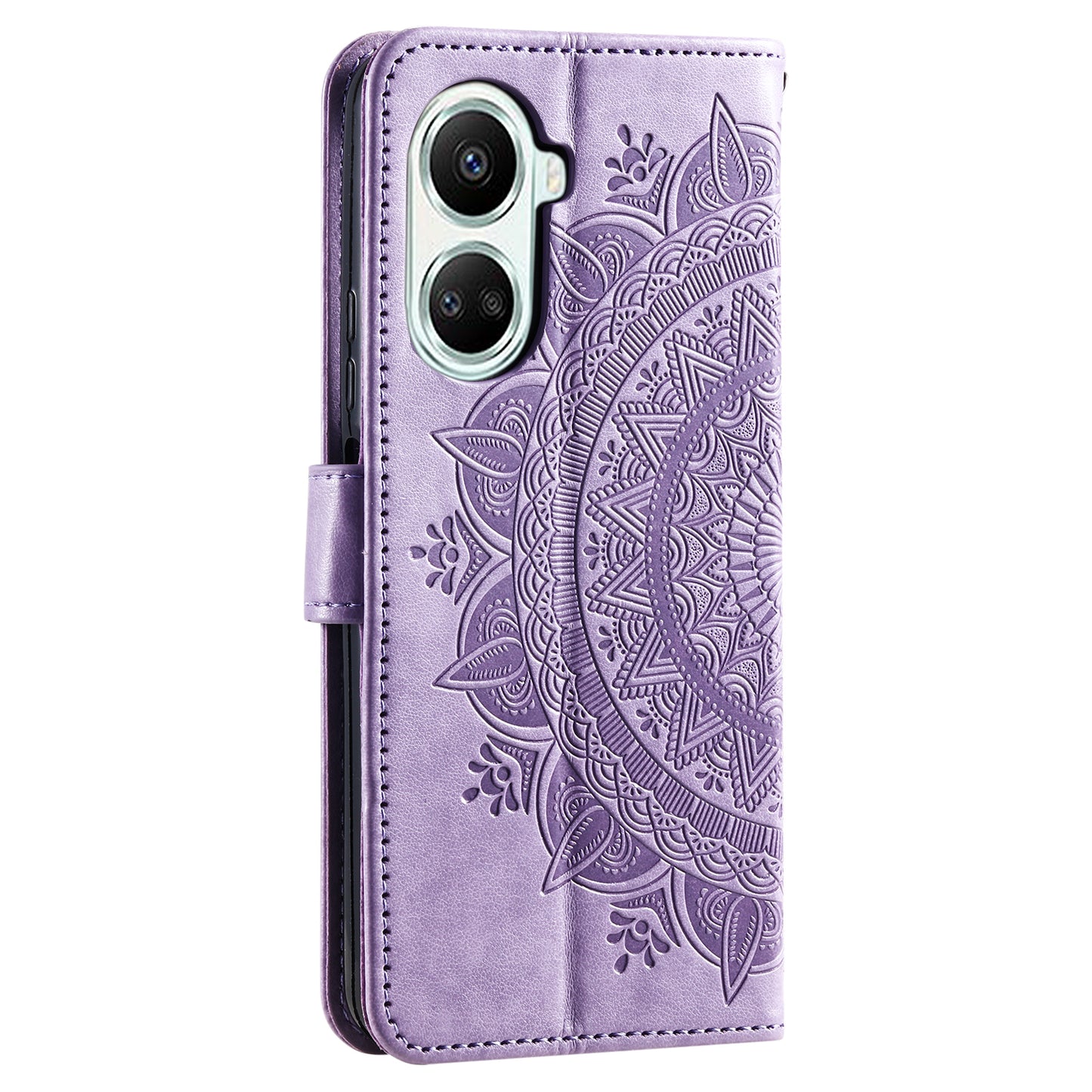 For Huawei nova 10 SE 4G Shockproof Imprinted Mandala Flower Phone Case Anti-drop Wallet Stand Cover with Strap