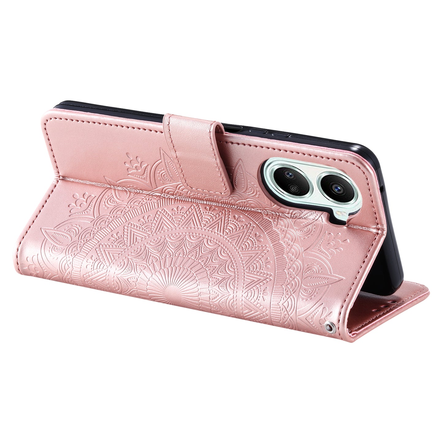 For Huawei nova 10 SE 4G Shockproof Imprinted Mandala Flower Phone Case Anti-drop Wallet Stand Cover with Strap