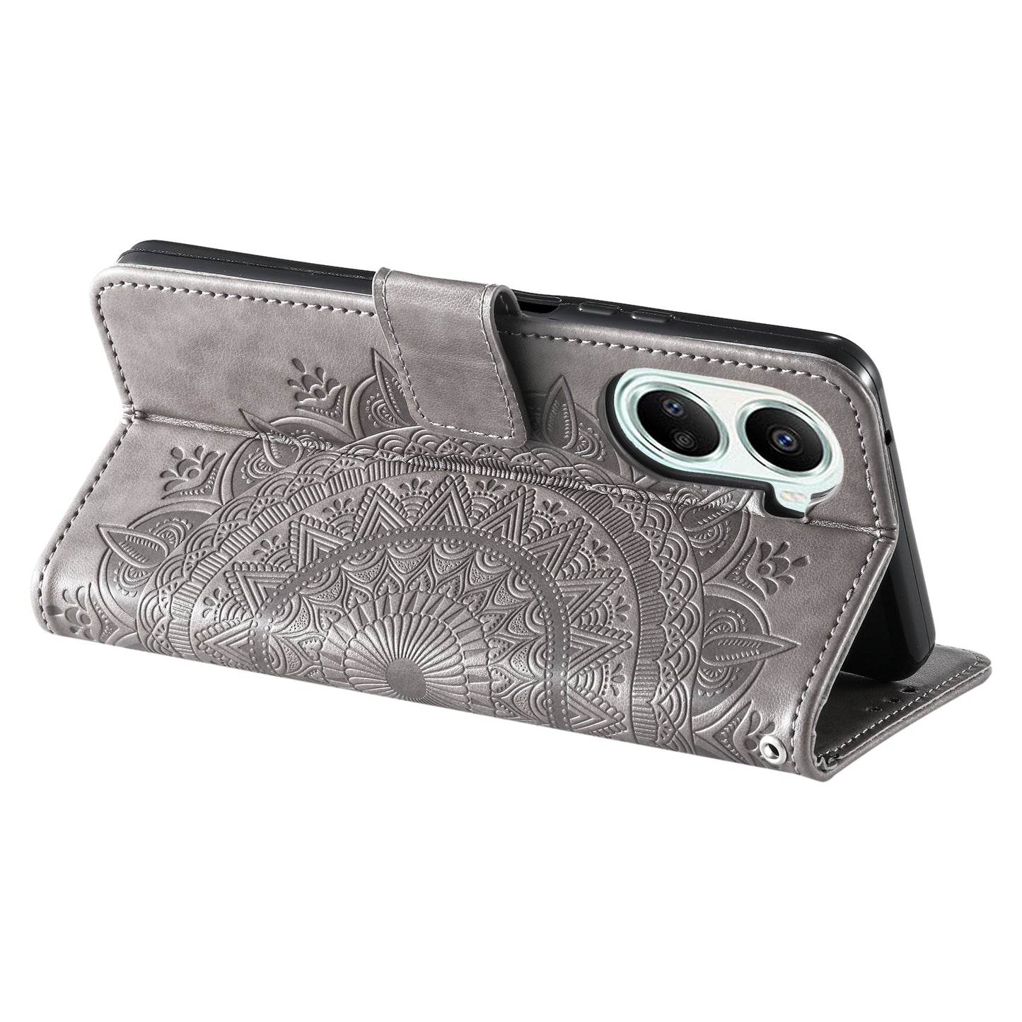 For Huawei nova 10 SE 4G Shockproof Imprinted Mandala Flower Phone Case Anti-drop Wallet Stand Cover with Strap