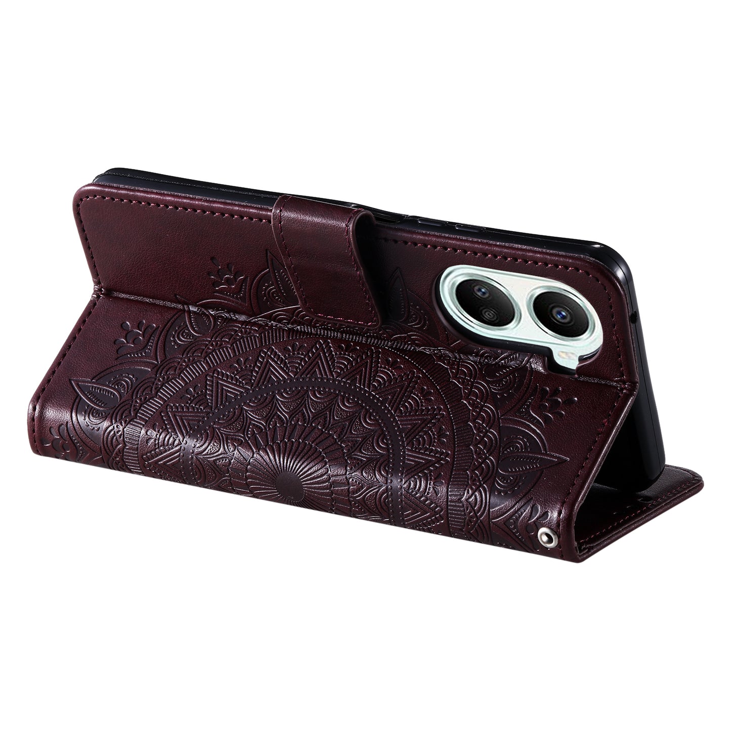 For Huawei nova 10 SE 4G Shockproof Imprinted Mandala Flower Phone Case Anti-drop Wallet Stand Cover with Strap
