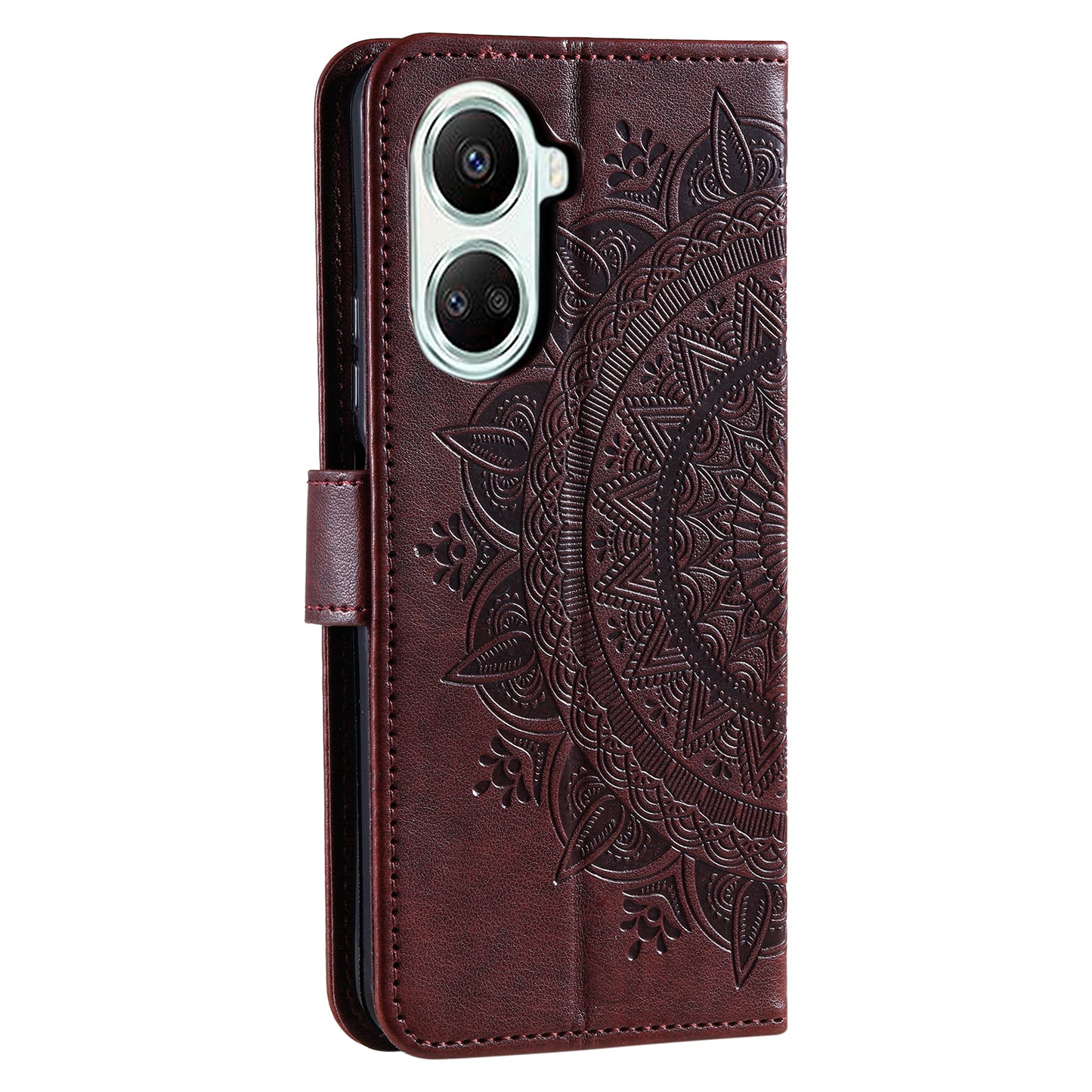 For Huawei nova 10 SE 4G Shockproof Imprinted Mandala Flower Phone Case Anti-drop Wallet Stand Cover with Strap