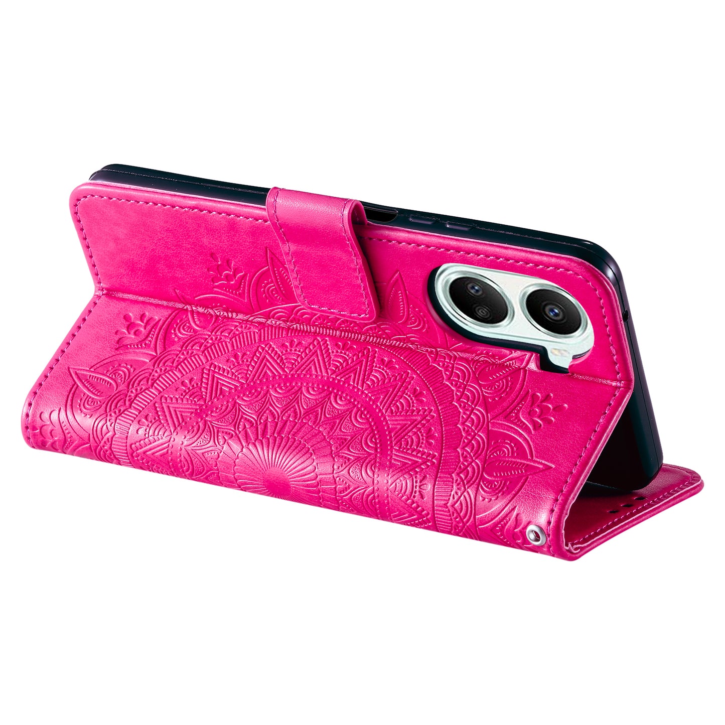 For Huawei nova 10 SE 4G Shockproof Imprinted Mandala Flower Phone Case Anti-drop Wallet Stand Cover with Strap