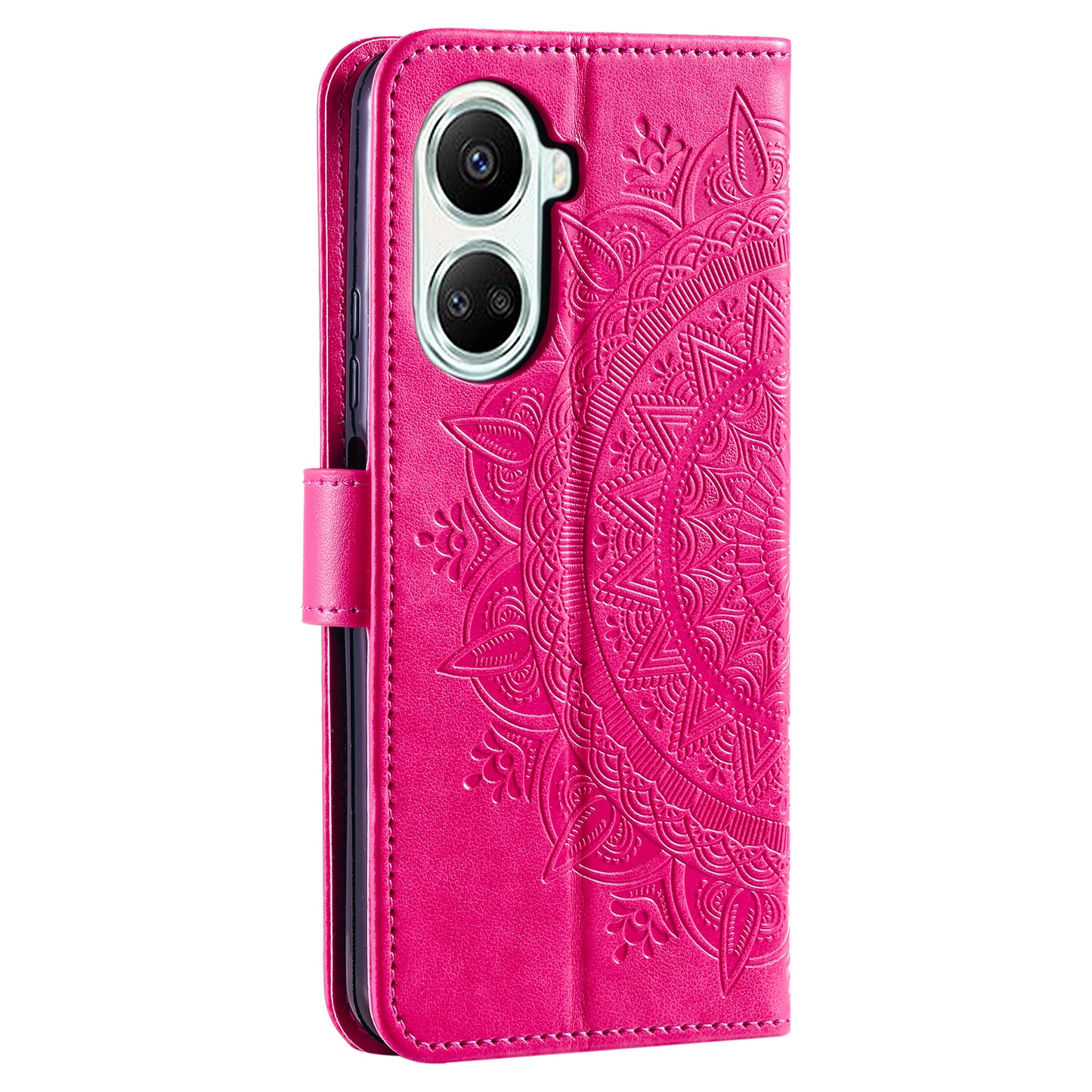 For Huawei nova 10 SE 4G Shockproof Imprinted Mandala Flower Phone Case Anti-drop Wallet Stand Cover with Strap
