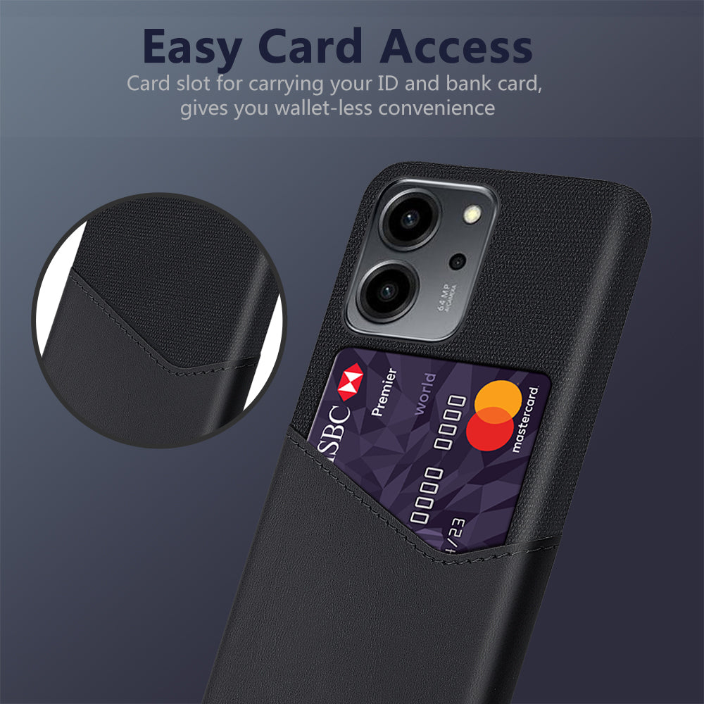 For Honor 80 SE 5G Cloth Texture Phone Case PU Leather Coated Hard PC Scratch-resistant Back Cover Card Holder