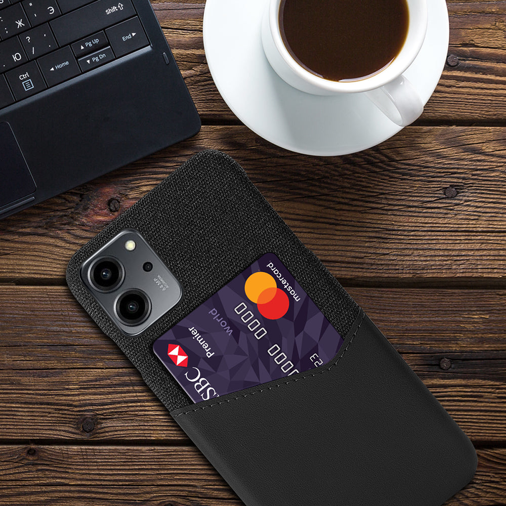 For Honor 80 SE 5G Cloth Texture Phone Case PU Leather Coated Hard PC Scratch-resistant Back Cover Card Holder