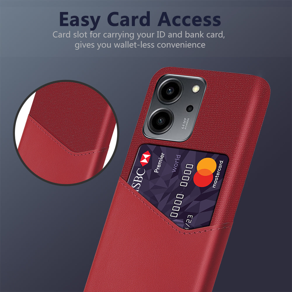 For Honor 80 SE 5G Cloth Texture Phone Case PU Leather Coated Hard PC Scratch-resistant Back Cover Card Holder