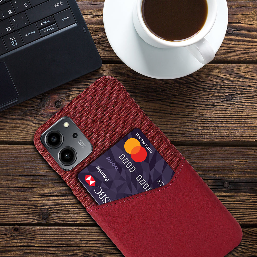For Honor 80 SE 5G Cloth Texture Phone Case PU Leather Coated Hard PC Scratch-resistant Back Cover Card Holder