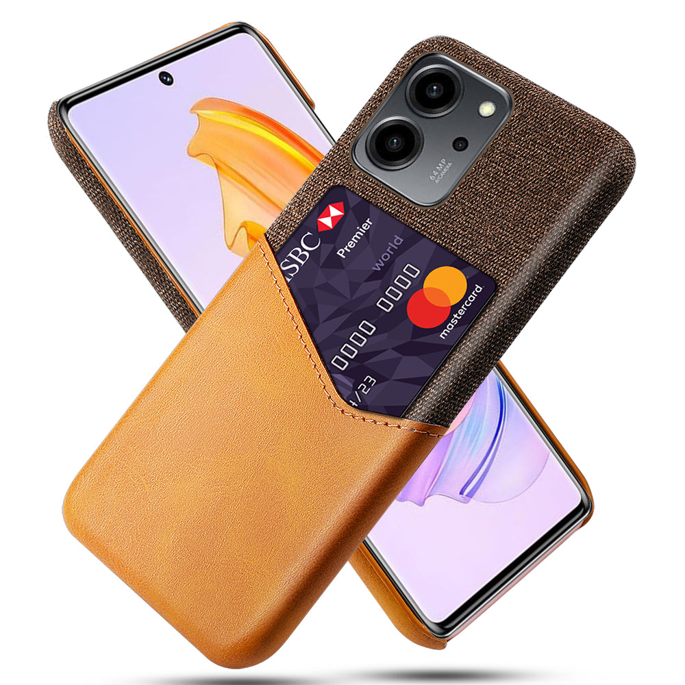 For Honor 80 SE 5G Cloth Texture Phone Case PU Leather Coated Hard PC Scratch-resistant Back Cover Card Holder