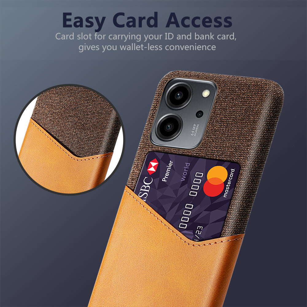 For Honor 80 SE 5G Cloth Texture Phone Case PU Leather Coated Hard PC Scratch-resistant Back Cover Card Holder