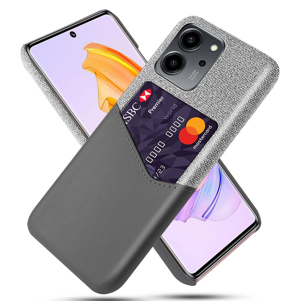 For Honor 80 SE 5G Cloth Texture Phone Case PU Leather Coated Hard PC Scratch-resistant Back Cover Card Holder