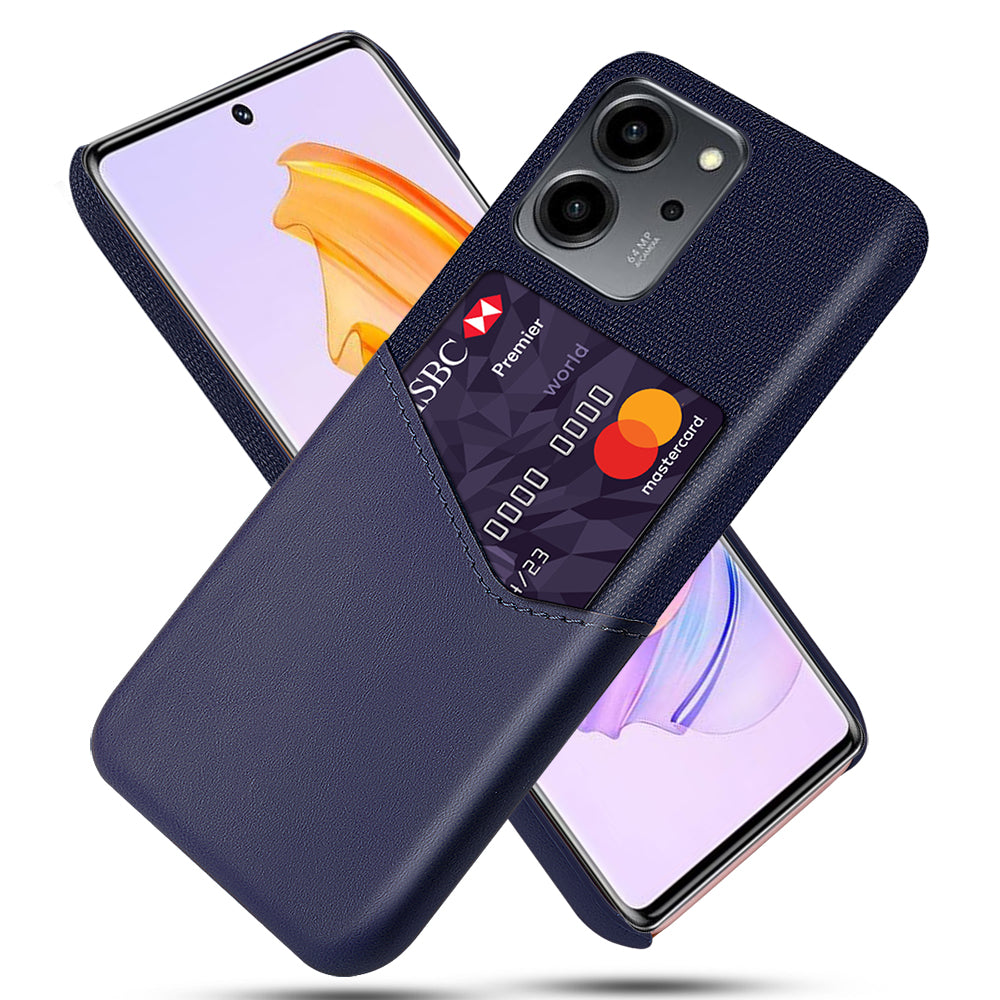 For Honor 80 SE 5G Cloth Texture Phone Case PU Leather Coated Hard PC Scratch-resistant Back Cover Card Holder