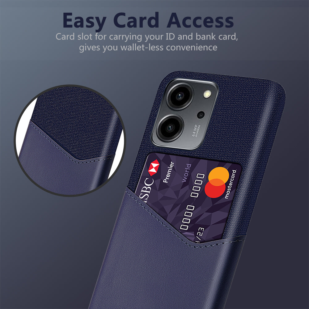 For Honor 80 SE 5G Cloth Texture Phone Case PU Leather Coated Hard PC Scratch-resistant Back Cover Card Holder