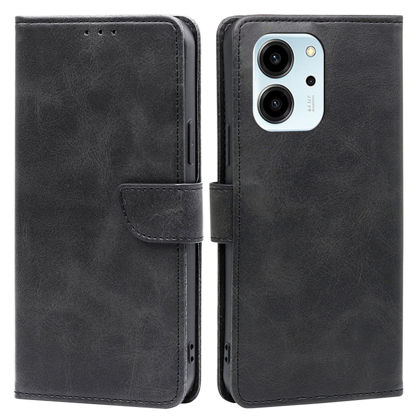 For Honor 80 SE 5G Drop-proof Calf Texture Phone Case PU Leather Flip Wallet Stand Magnetic Closure Cell Phone Cover