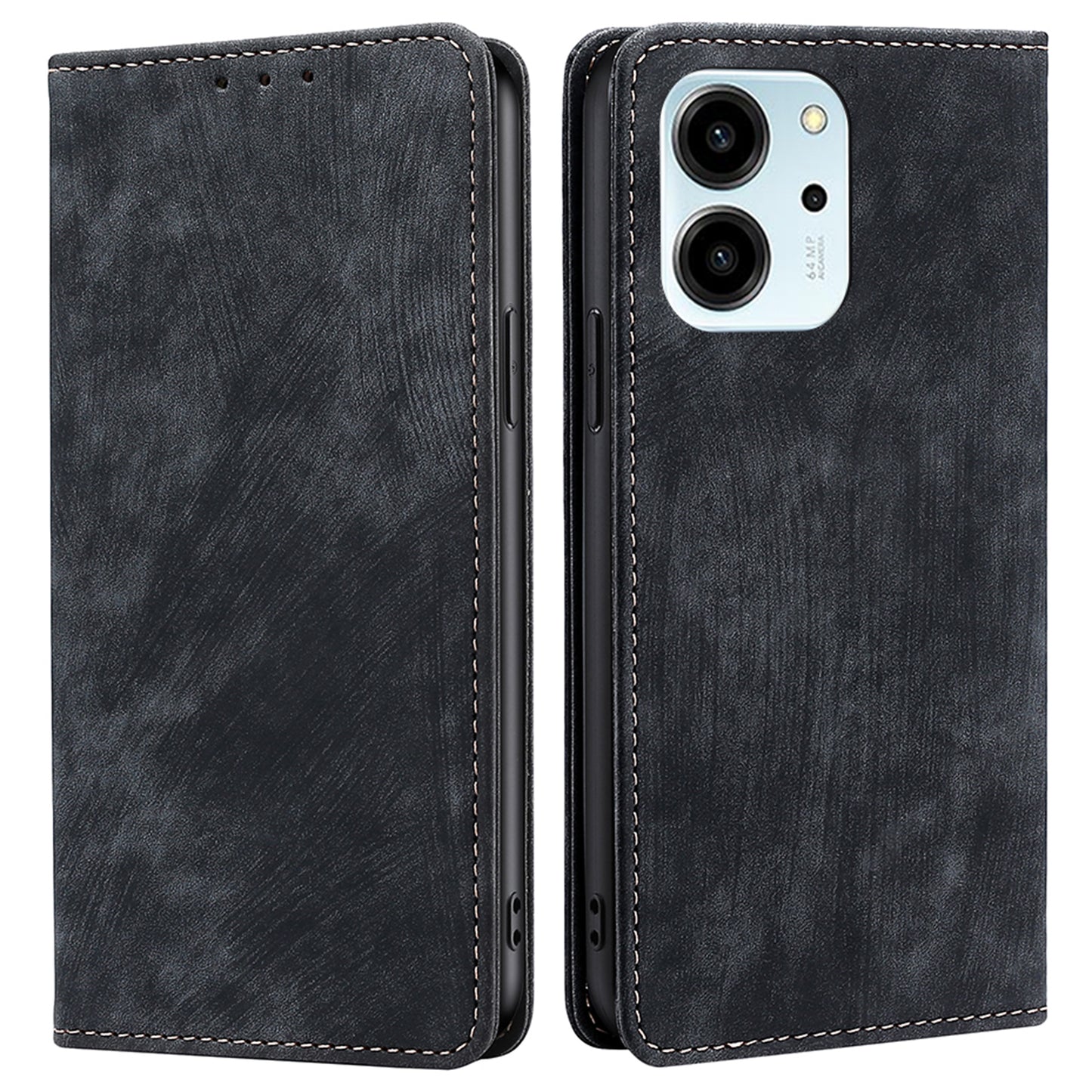 For Honor 80 SE 5G Textured Anti-Drop PU Leather Mobile Phone Case Stand RFID Blocking Wallet Magnetic Phone Flip Cover