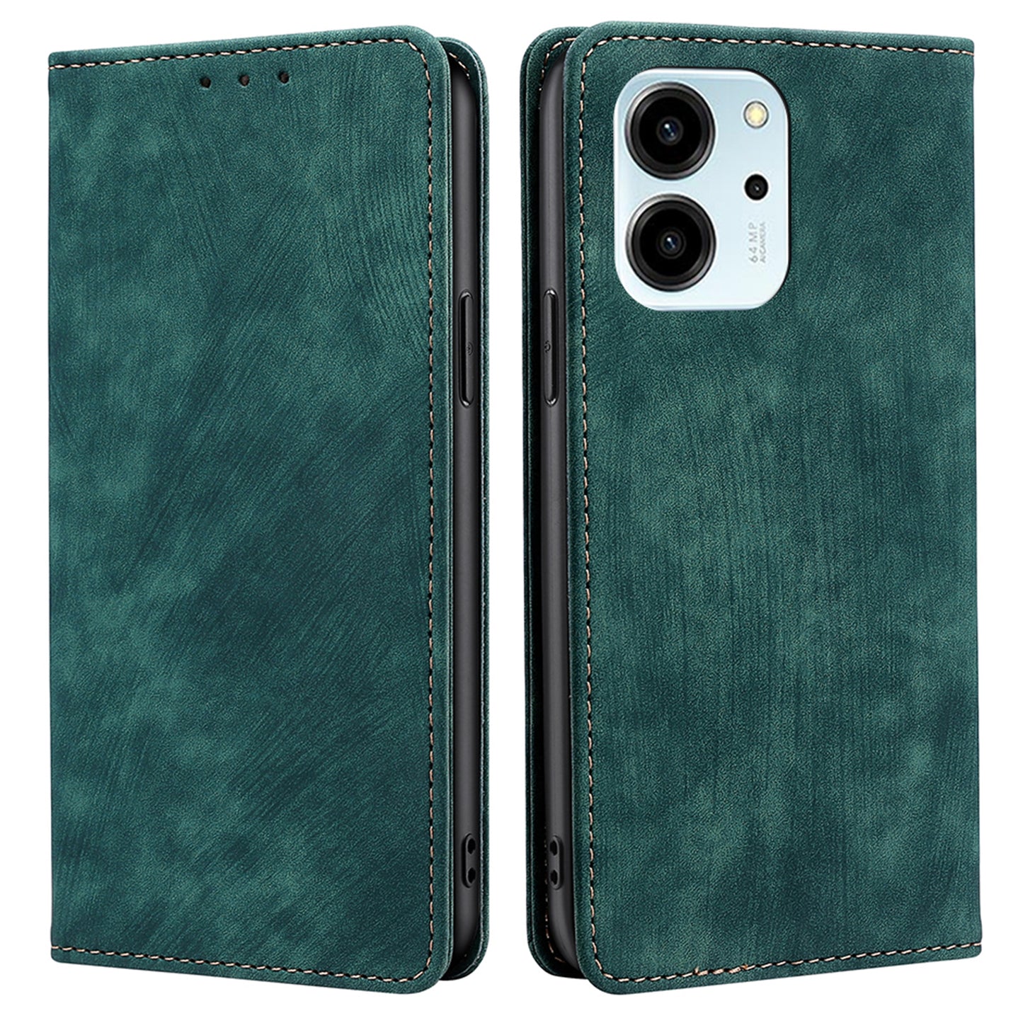 For Honor 80 SE 5G Textured Anti-Drop PU Leather Mobile Phone Case Stand RFID Blocking Wallet Magnetic Phone Flip Cover