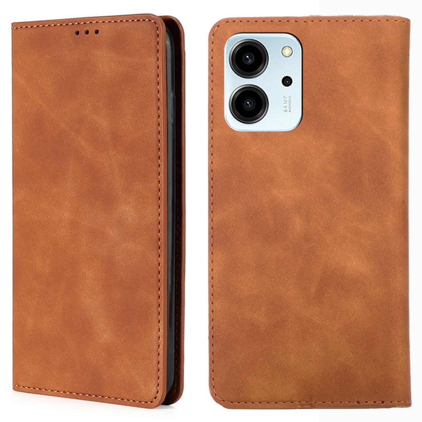 For Honor 80 SE 5G Card Slot Stand Phone Case Anti-Scratch PU Leather Skin-touch Feeling Magnetic Absorption Phone Shell
